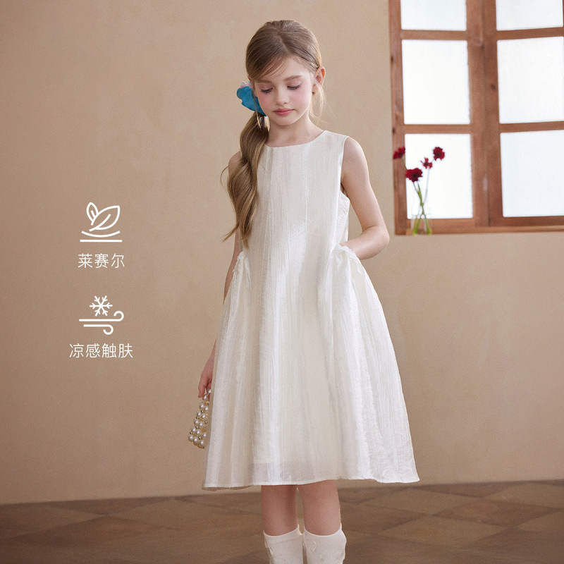 Girls' New Summer Lyocell Dress, Sleeveless A-Line Princess Dress, Cool and Breathable Kidsren's Vest Dress Girls' New Summer Lyocell Dress, Sleeveless A-Line Princess Dress, Cool and Breathable Kidsren's Vest Dress