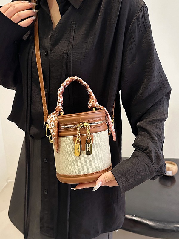 Bolso bolso bandolera femenino 2025 transfronterizo nuevo estilo coreano moda bolso de cubo portátil de alta calidad en contraste color bolso de hombro image 5