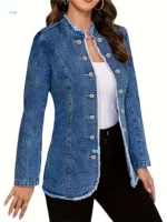 Women's Slim Fit Denim Jacket Single Breasted Stand Jacket