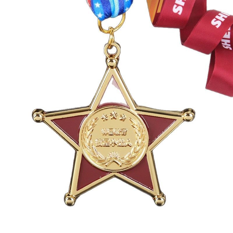 Medalla de estrella de cinco puntas Shenmo en stock para escuelas primarias y secundarias, premios para jardín de infantes, premios de competición de aleación de oro, plata y bronce, chapados en oro conmemorativos.