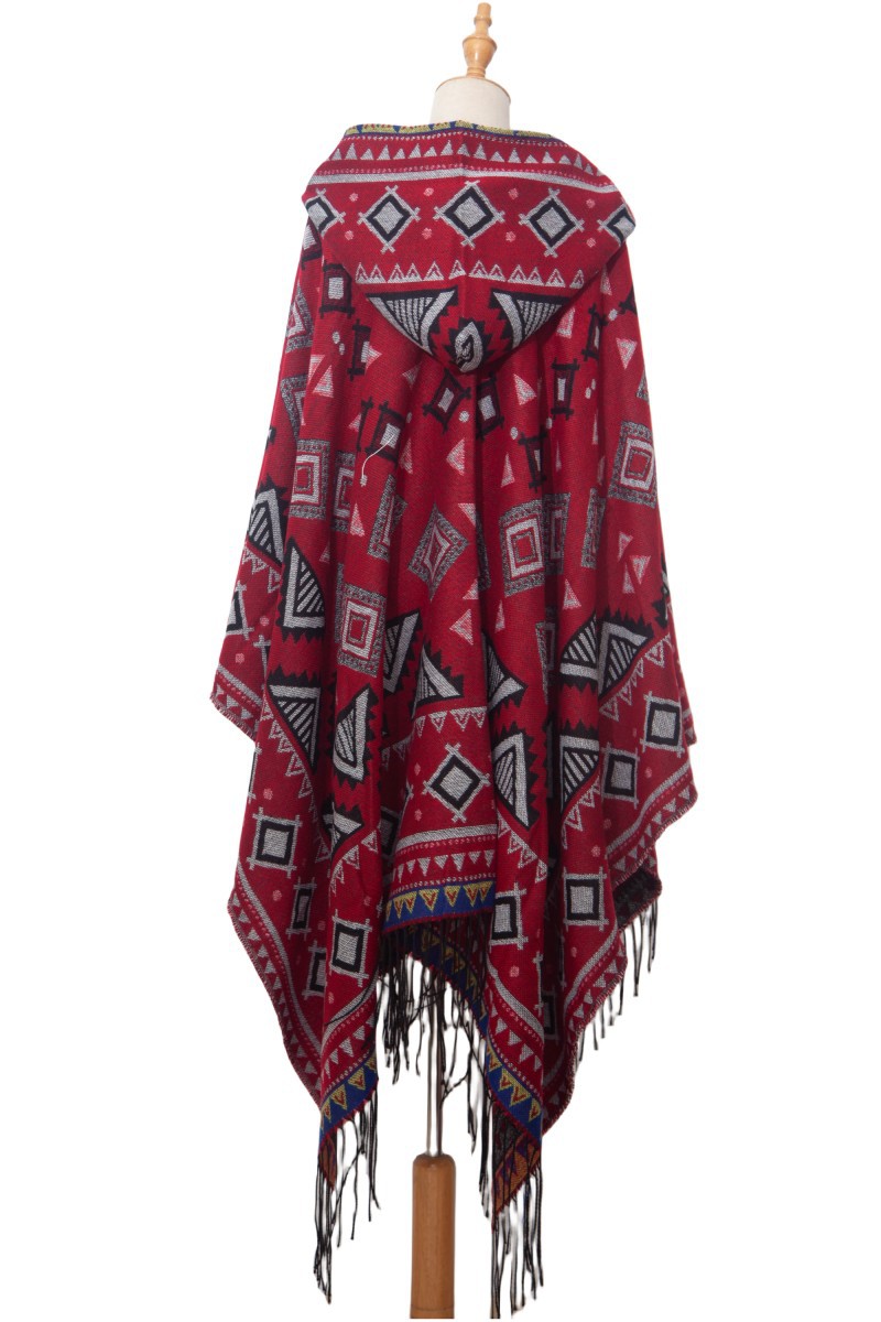Unisex Hooded cape Winter travel jacquard fringed shawl for women_viptrois.com