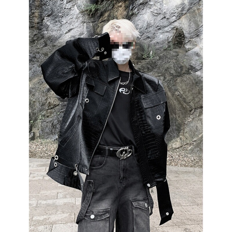 European and American High Street Vibe Style Crocodile Leather Jacket Men's High-End Autum Shoulder Pad Jacket Handsome American Motorcycle Jacket European and American High Street Vibe Style Crocodile Leather Jacket Men's High-End Autum Shoulder Pad Jacket Handsome American Motorcycle Jacket