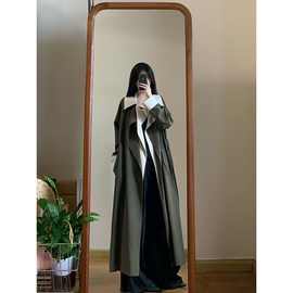 韩系撞色风衣外套女秋季新款设计感小众新品感假两件中长款大衣