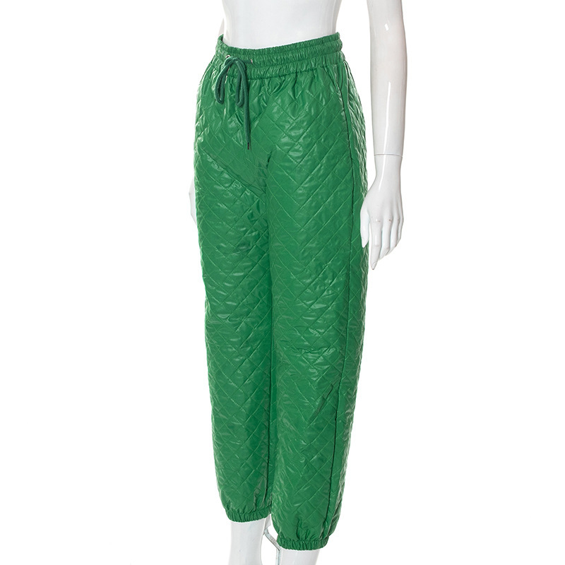 Vêtements pour femmes automne et hiver nouvelle couleur unie maille taille haute cravate jambe coton pantalon pantalons décontractés pour femmes_voghion.com