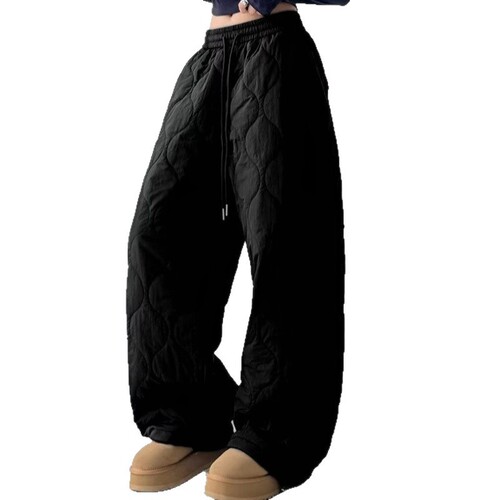 Winter Thickened Warm Pressed-Thread Cotton-Padded Pants for Women—Drawstring Hemline, High-Waisted, Loose-Fit Casual Pants for Tall Women