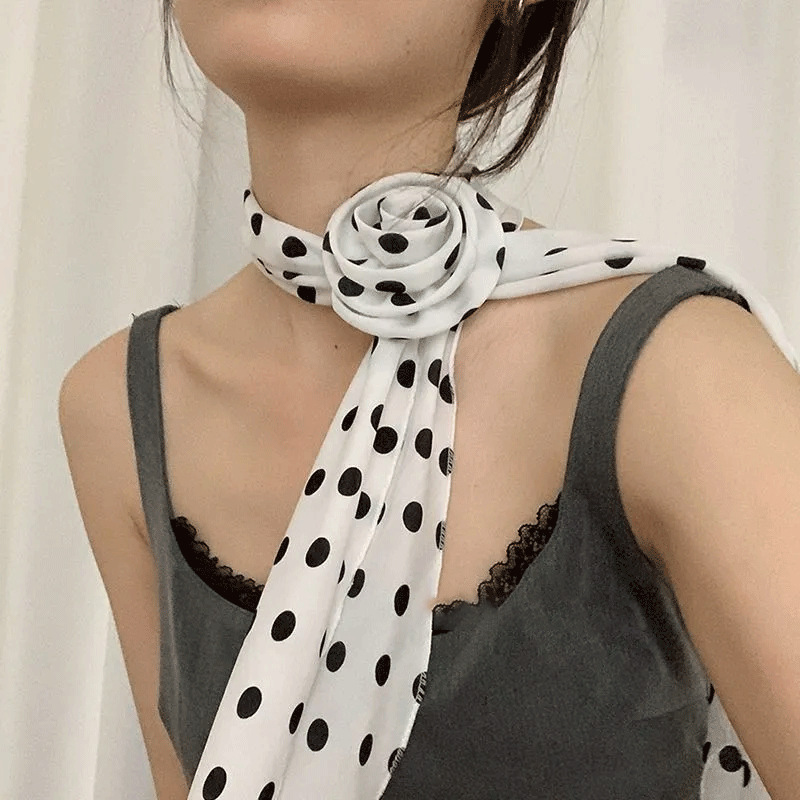 新しいハイエンドの黒の水玉模様の白いスカーフ、首元のアクセサリー、髪を結ぶリボン、ヘッドバンド、ハイエンドの気質|undefined