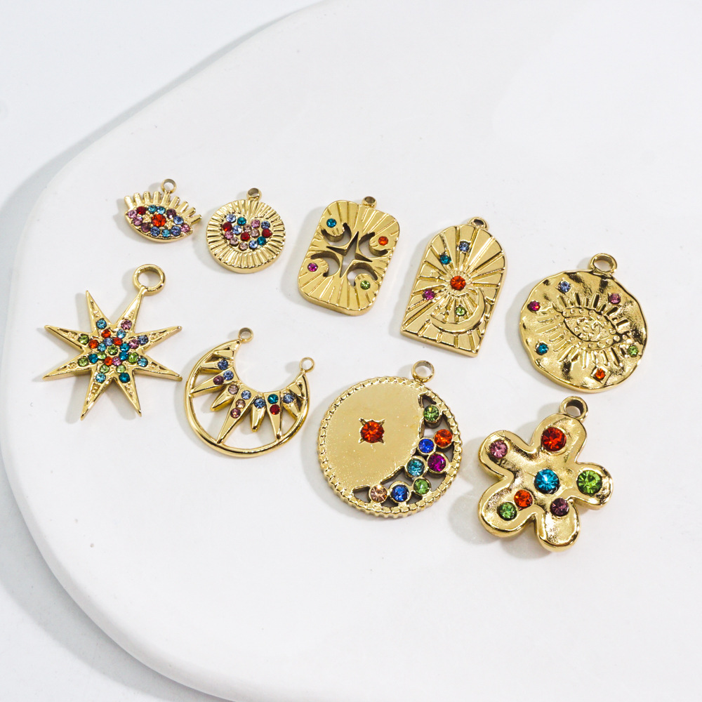 3g Weight PVD Coated Gold Plating Process 14K Gold, Real Gold Plated Plating Material Artificial Gemstones Inlay Material 1 Piece 304 Stainless Steel Artificial Gemstones PVD Coated 14K Gold Real Gold Plated Star Flower DIY Jewelry Accessories