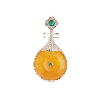 National Tide Chinese Style Lucky Yellow Agate Pipa Brooch Women's Classical Suit Accessories Pin Elegant Cheongsam Decoration