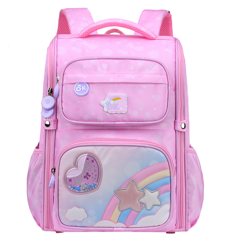 Nuevo Hongjia Escuela Primaria estudiante mochila Arco Iris niña niños mochila Grado uno a seis protección de la columna vertebral reducción de la carga mochila