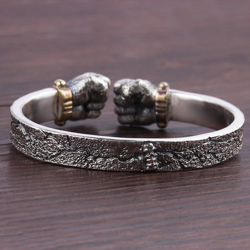 2PCS Hot selling powerful silver bracelet, men's personality, solid open fist, power fist bracelet_voghion.com