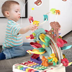 Multifunctional baby intelligence early education puzzle adventure eight-tone hand-knocking piano toy infant beaded rolling car