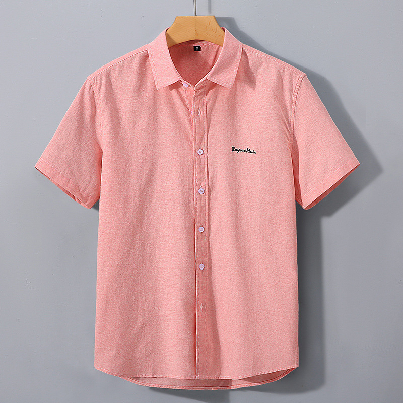 Herren Kurzarmhemd Baumwolle Casual Besticktes Revershemd_voghion.com