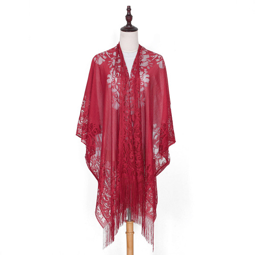 New Spring and Autumn Elegant Lace Openwork Scarf Solid Color Tassel Women's Universal Long Scarf Clothing Sun Protection