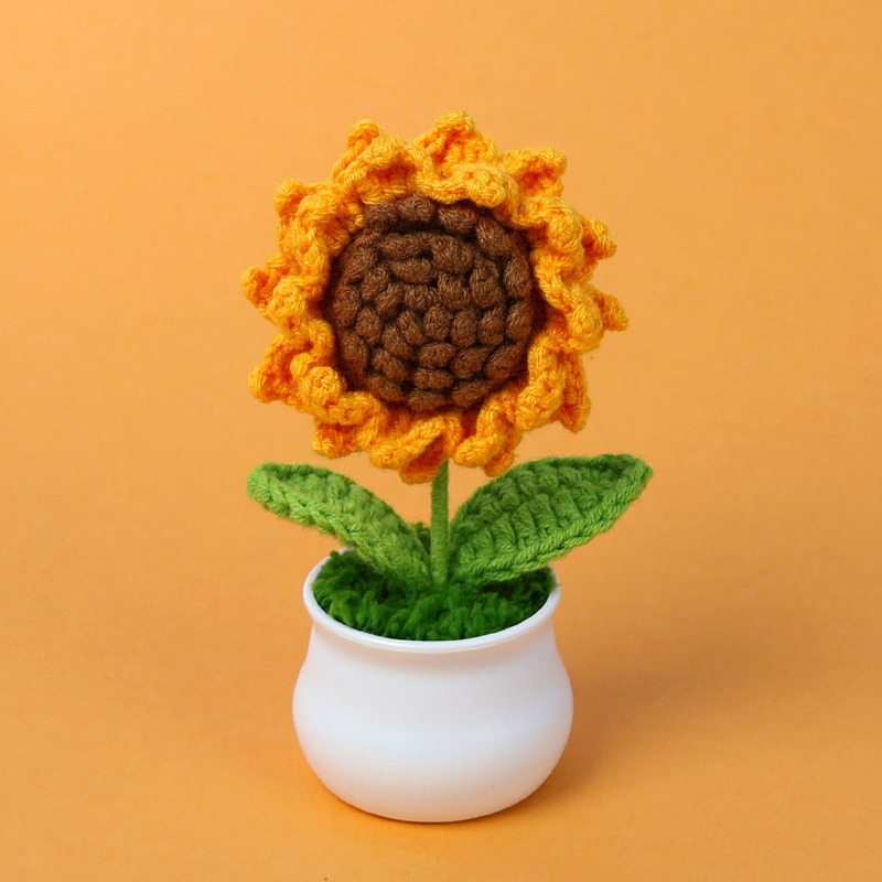 完成品クロスボーダーニットウールひまわり鉢植え造花研究デスクトップ装飾品卒業子供の日の小さなギフト|undefined