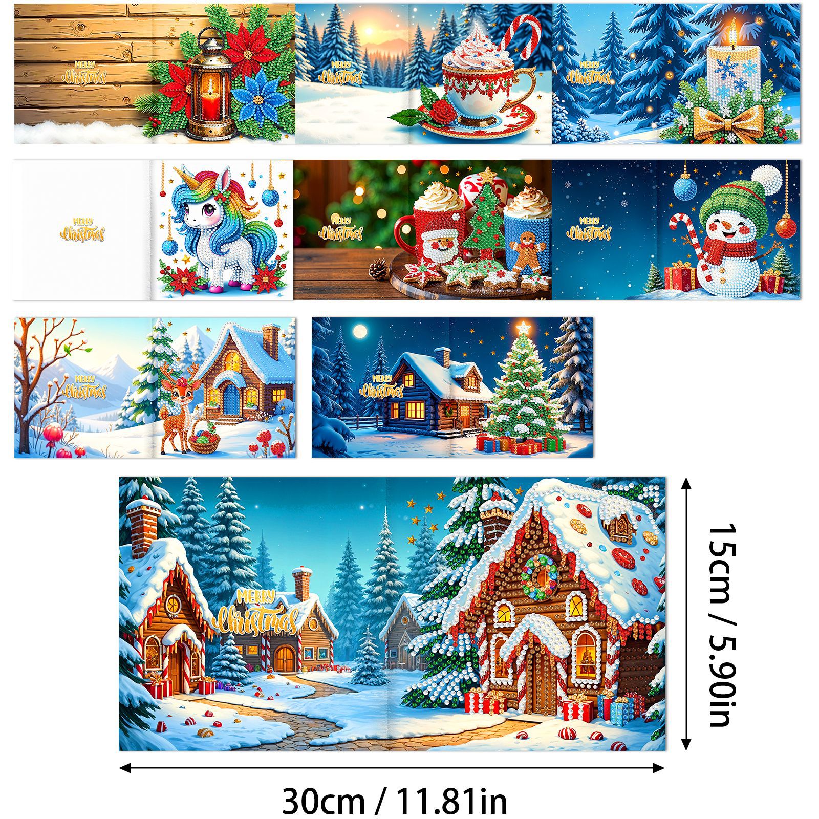 Explosiones transfronterizas de Navidad multiserie de tarjetas de felicitación puntuales hechas a mano 9 conjuntos de sobre de diamante 6 conjuntos de dibujos animados