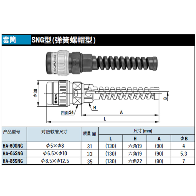 日本NITTO日东工器 塑料快速接套筒 HA-50SNG/65SNG/85SNG 弹簧