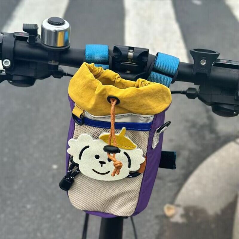 Cute Camping-Style Bicycle Handlebar Bag for Cycling, Water Bottle Cup Holder, Handlebar Storage Bag for Mountain and Road Bikes