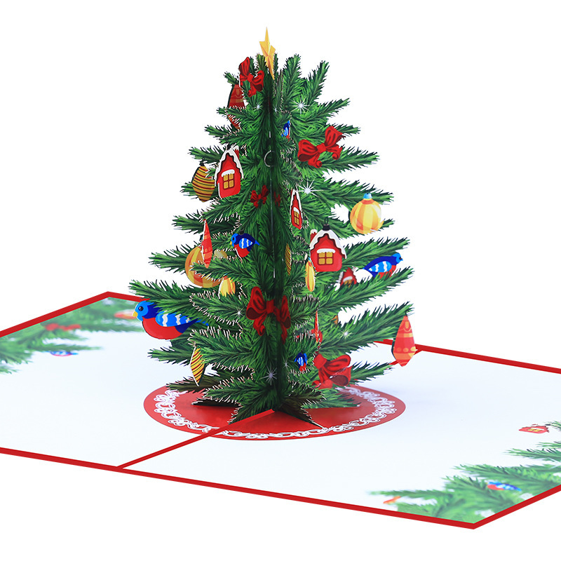 新しいアイデアクリスマス立体グリーティングカードクロスボーダーカラー印刷クリスマスツリー3dポップアップ祝日祝福クリスマスカード|undefined