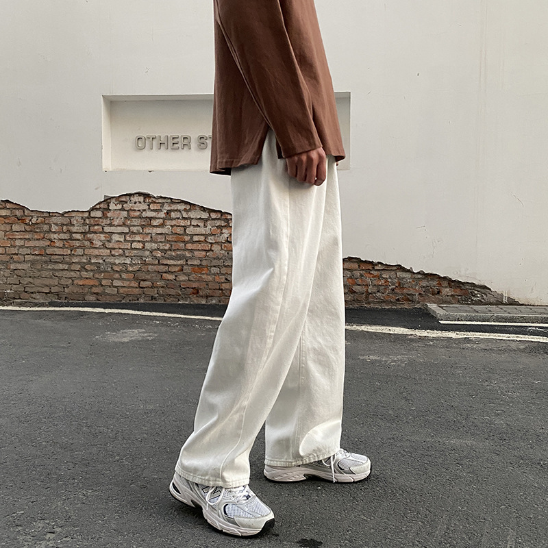 2022 autumn and winter new men's Hong Kong style trendy ins Korean men's loose straight casual pants solid color jeans 2022 autumn and winter new men's Hong Kong style trendy ins Korean men's loose straight casual pants solid color jeans