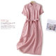 Real shot 2024 summer new literary retro plus size solid color loose long short sleeve dress women