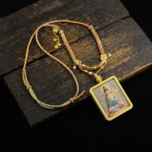 South Sea Guanyin Portable Pendant Decorative Necklace Hand-Painted Gold Buddhist Double-Sided Thangka Golden Gaowu Box Putuo Mountain