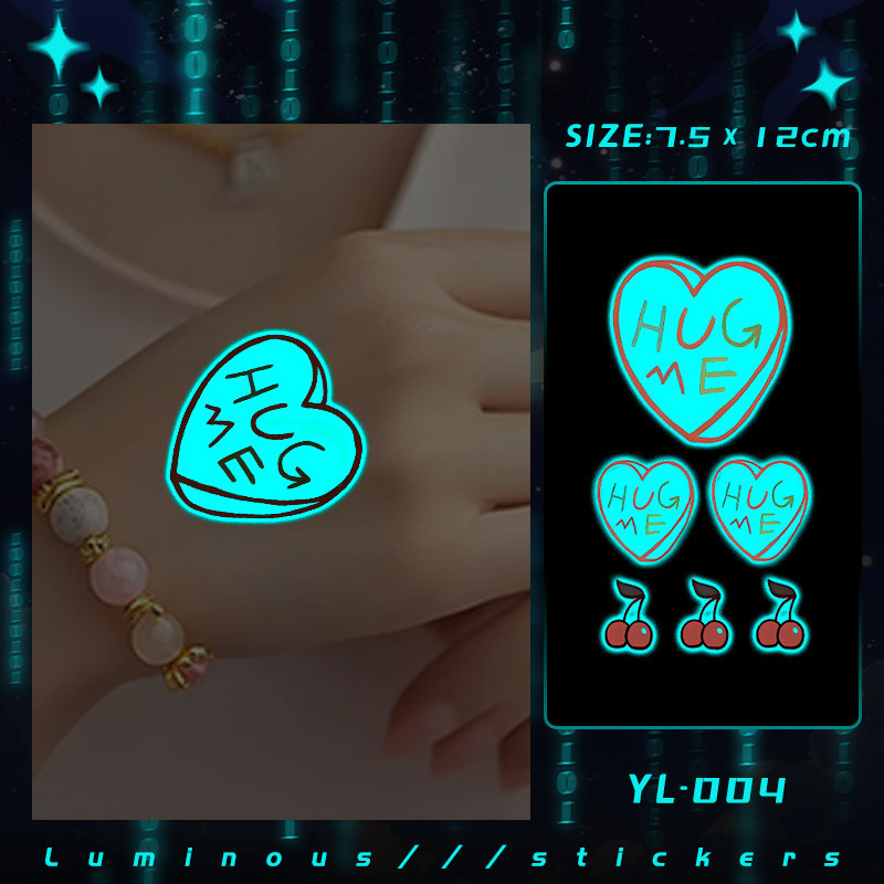 Xm&Xp Blue Luminous Tattoo Sticker Waterproof Small Fresh Cute Cherry English Ins Style Romantic Colorful