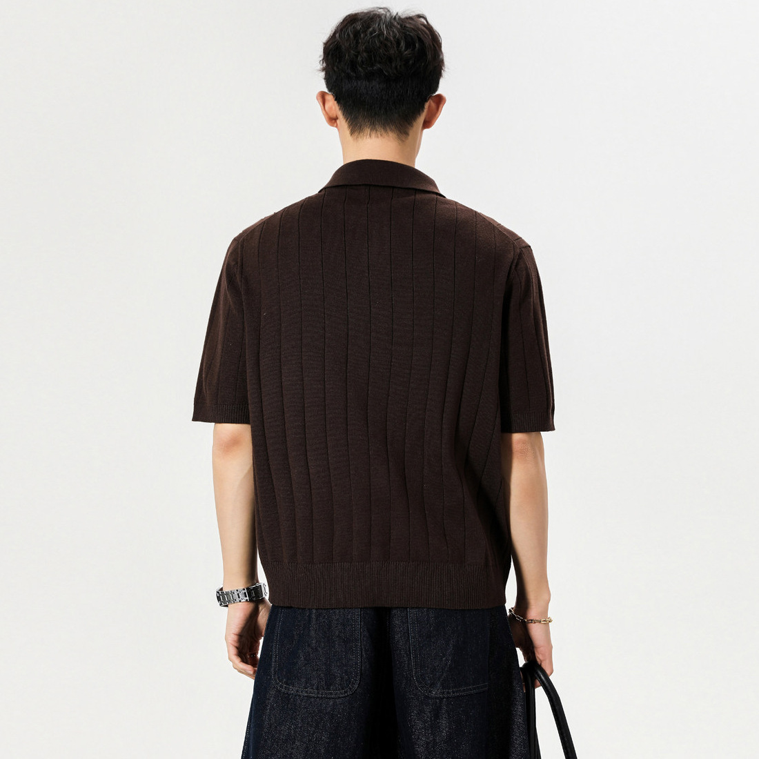 Camisas de polo de negocios de manga corta camiseta de punto de hombre a rayas de verano fábrica transfronteriza mayorista
