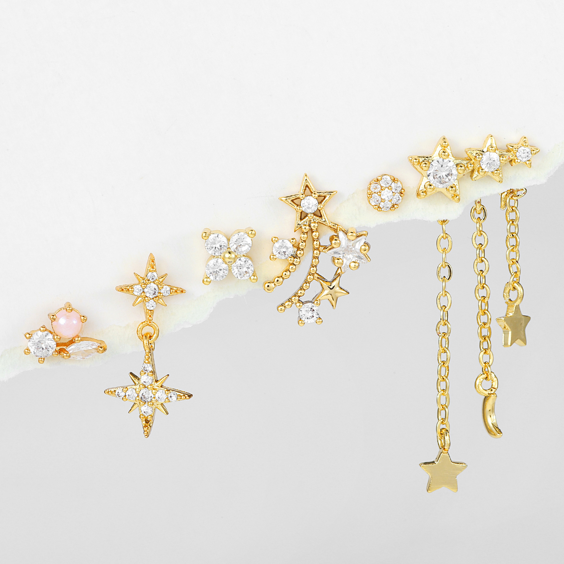 Daily Occasion Copper Material 1 Set Fashion Star Copper Inlay Zircon Earrings