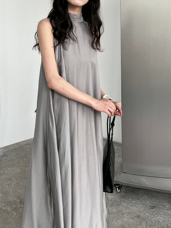 NS度假风法式天丝飘带挂脖连衣裙女夏高级感露肩仙女长裙3567|undefined