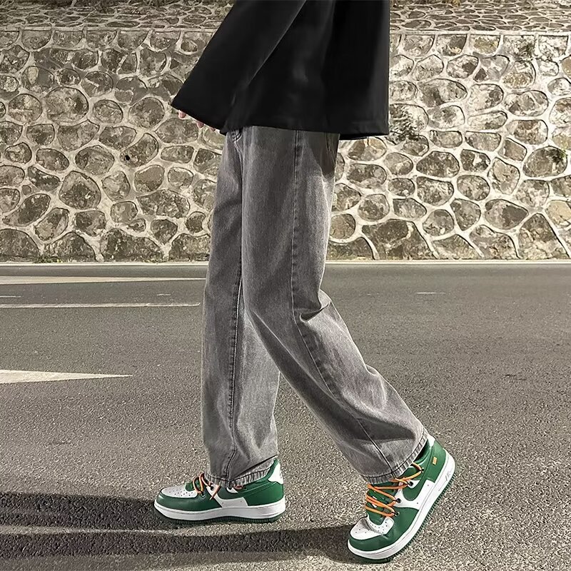 Pantalones vaqueros retro gris ahumado para hombres 24 marca de moda de primavera y otoño sueltos pantalones casuales de moda guapos pantalones rectos