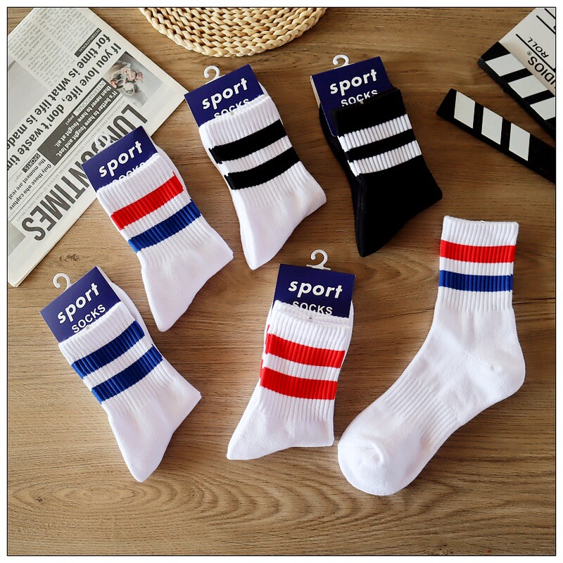 Striped Double Stripe Sports Socks with Towel Bottom, Thickened Mid-Calf Men's Socks for Badminton and Running, Terry Socks for Autumn and Winter Striped Double Stripe Sports Socks with Towel Bottom, Thickened Mid-Calf Men's Socks for Badminton and Running, Terry Socks for Autumn and Winter