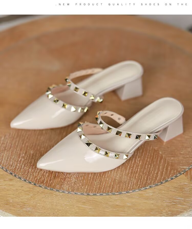 Ventas transfronterizas de remaches metálicos puntuales zapatos de talón grueso verano al aire libre usa moda europea y americana sexy zapatillas de talón alto image 7