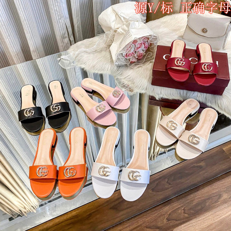 25 New Foreign Trade Models from Europe, America, Middle East, Dubai, Netherlands, Singapore, Turkey, Metal Rhinestone Buckle Genuine Leather Slip-On Sandals