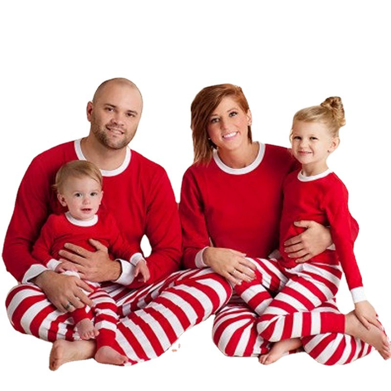 Christmas family pajama set, European style, matching parent‑child striped sleepwear