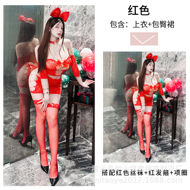 820 완전한 세트 빨간 양복 + 빨간 리본 머리띠 + 63 빨간 칼라 + 사이즈 4 빨간 스타킹