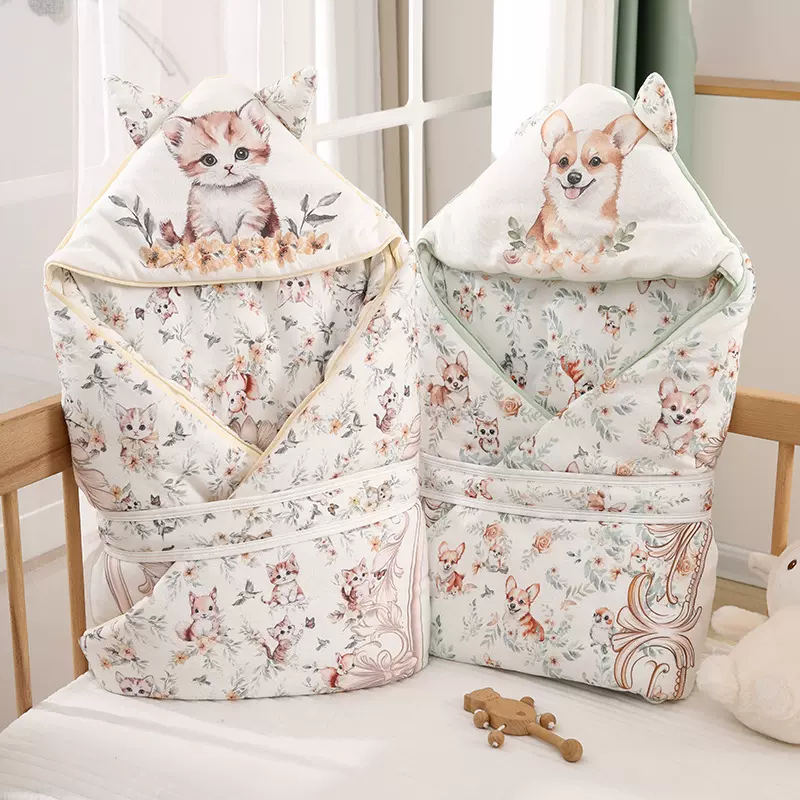 新生宝宝包被婴儿产房抱被外出厚款秋冬襁褓抱毯产房保暖纯棉抱被