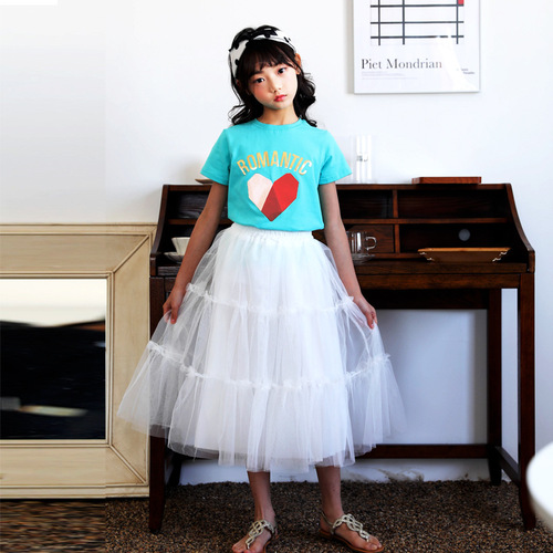 New fashion children's mesh patchwork ruffled clothing skirt set, ins-style fairy dress, drop shipping