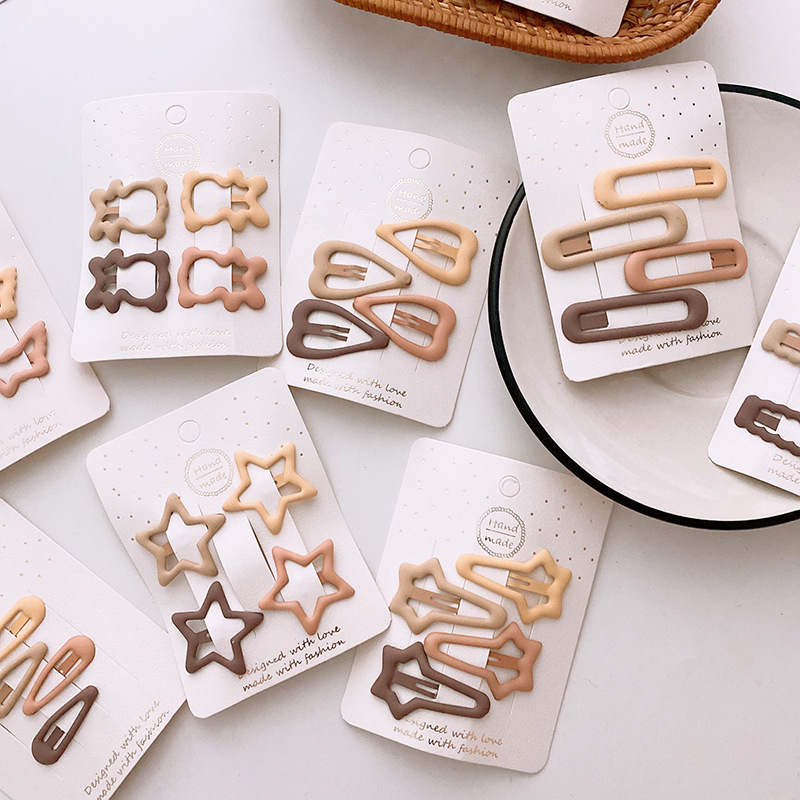 15g Weight Hair Clip Hair Accessories Type 1 Set Quantity Holiday, Daily, Selfie Occasion Metal Material Geometric Pattern Women's Gender Sweet Style New One Card 4 Versatile Basic Frosted Dripping Cream Tea Color BB Clip Five Stars Lovely Heart-Shaped Hair Clips Hair Accessories 2