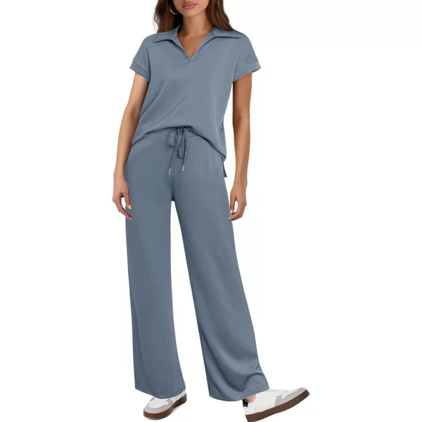2026 Amazon European and American Summer New Fashion Casual Women's Short-Sleeve Drawstring Solid Color Commuter Pants Set for Women