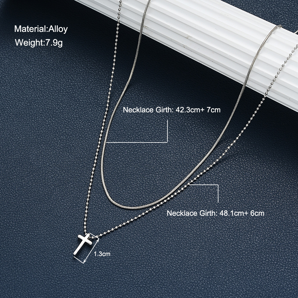 Cross Pendant Layered Necklace With Snake Bone Chain Style_voghion.com