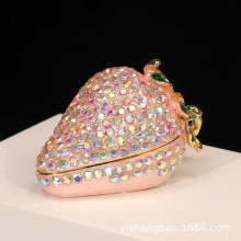 金属珐琅彩首饰盒草莓小摆件镶钻粉色可爱甜美水果手工艺品批发