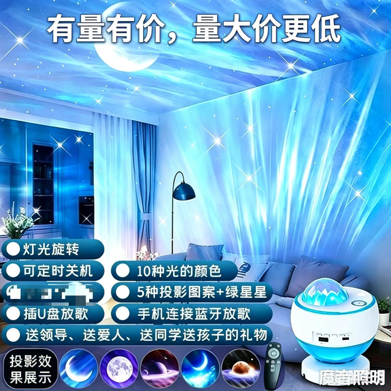 New starry sky projection lamp, Bluetooth speaker, starry night light, ambient light, rotating gift lamp