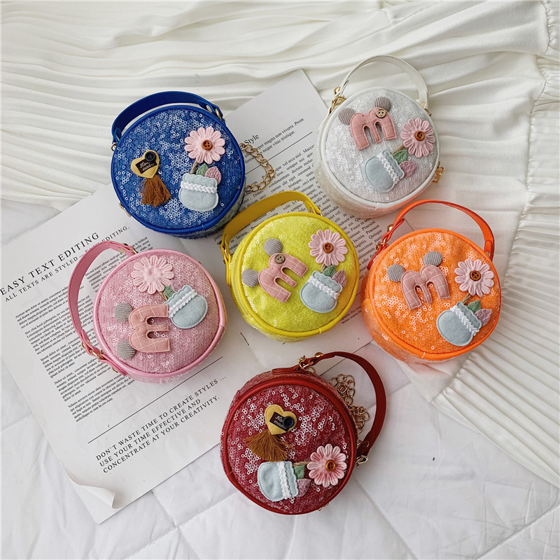 Summer new Korean children's coin wallet round sequins decorative Messenger bag cute mini portable shoulder bag