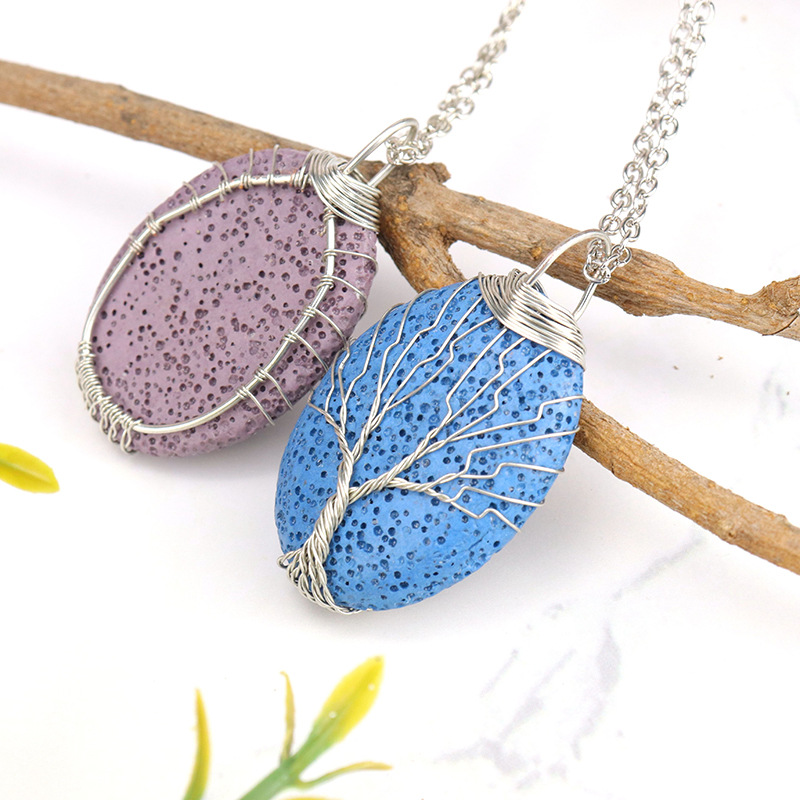 1 Piece Simple Style Tree Oval Alloy Volcanic rock Plating Womenu0027S Pendant Necklace
