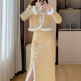 新中式国风复古套装女春秋富家千金气质短外套半身裙小洋装两件套
