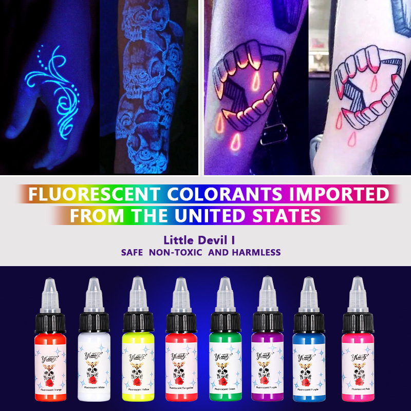 Amazon Cross-Border Colorful 15ml Fluorescent Tattoo Color Professional Tattoo Ink Coloring Long-Lasting Consumables Semi-Permanent
