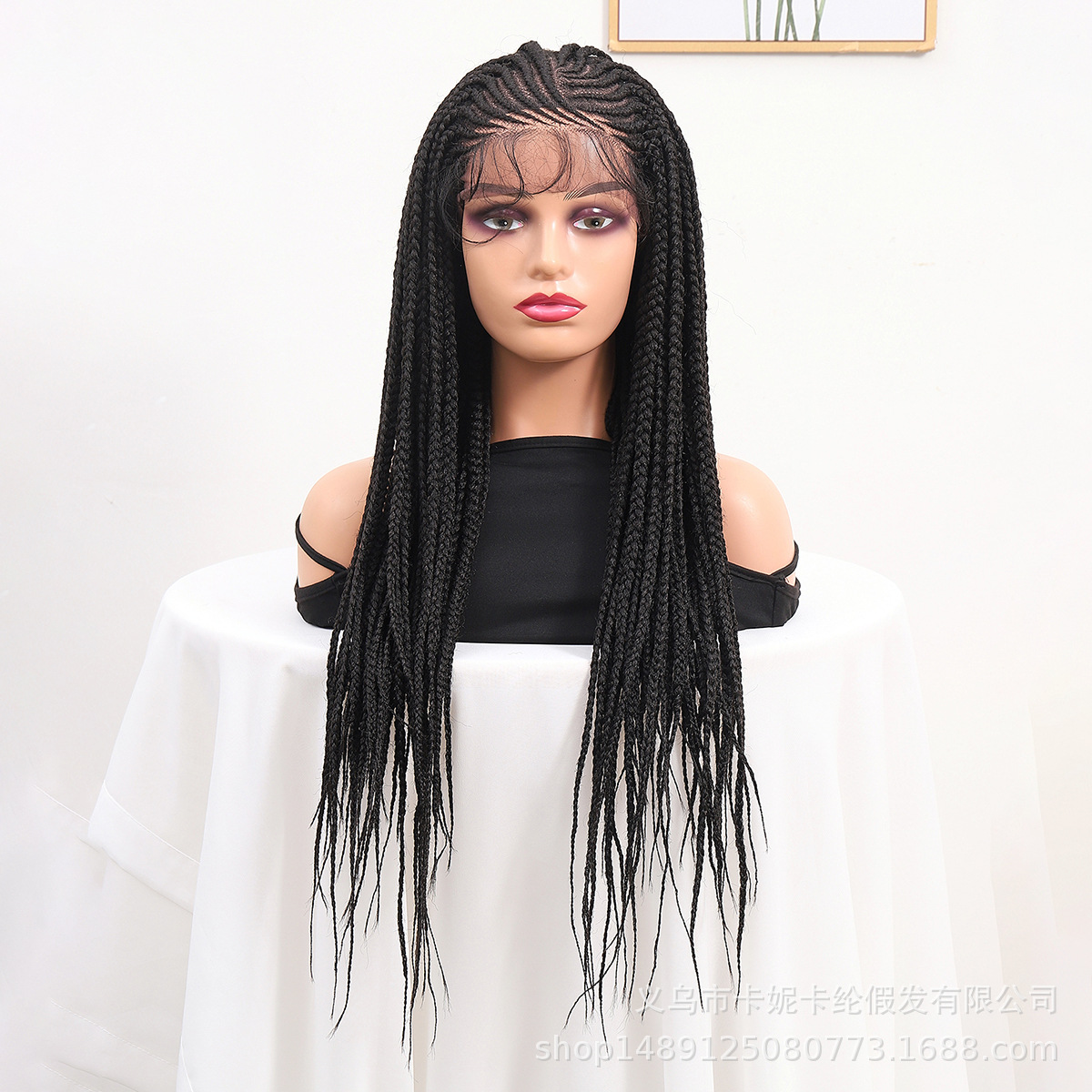 Europa y los Estados Unidos transfronterizos trenzada peluca cubierta de cabello sintético de encaje de tres hebras fábrica de agujas de cabello stock