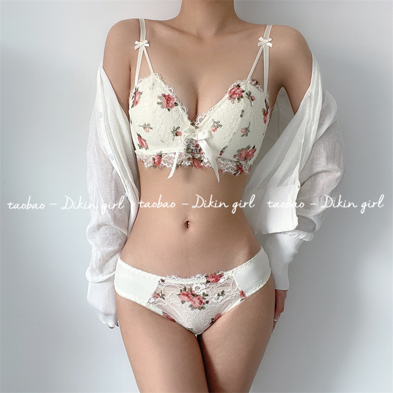 Small chest push up underwear female kanghou [vintage oil painting Rose] no steel ring adjustable girl sexy bra