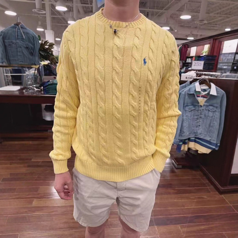 2025 Autumn/Winter New Ralph Lauren Embroidered Pony Twist Knit Crew Neck Long Sleeve Sweater Unisex Casual