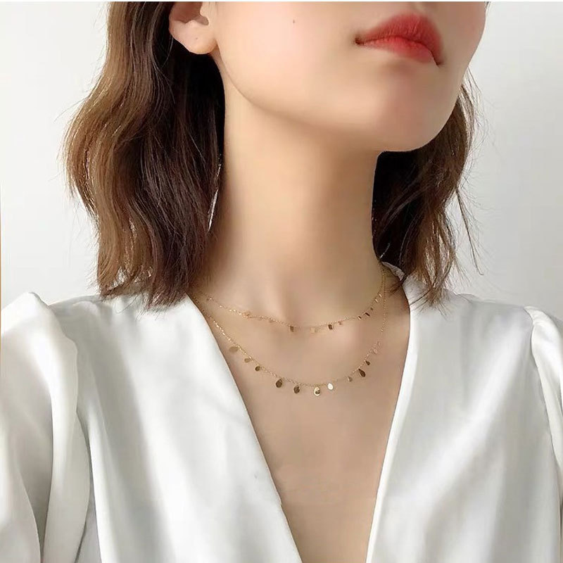 Chocker Texture Cold Style Niche Necklace Small Round Slice Necklace Clavicle Chain Titanium Steel Girl Versatile Style Ornament display picture 1